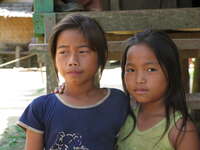 loas village sisters Pakbeng, South East Asia, Laos, Asia