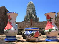 view--vases of wat ratcha burana Ayutthaya, Central Thailand, Thailand, Asia
