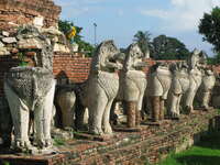 stone lions of wat thummikarat Ayutthaya, Central Thailand, Thailand, Asia