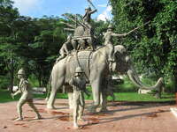 bronze elephant statue near elephant kraal Ayutthaya, Central Thailand, Thailand, Asia