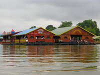 floating party house on river kwai Kanchanaburi, South East Asia, Thailand, Asia