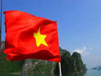 view--vietnamese flag Ninh Binh, Halong Bay, Quang Ninh province, Vietnam, Asia