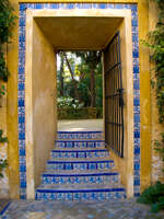 view--door way to garden of maze Seville, Andalucia, Spain, Europe