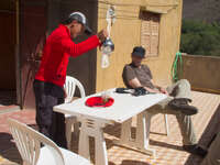 our guide serving tea Marrakech, Atlas Mountains, Morocco, Africa