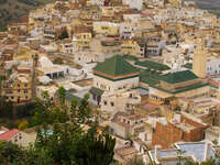 green roof of moulay idriss grand mosque Meknes, Moulay Idriss, Imperial City, Morocco, Africa