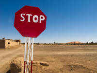 morocco stop sign Merzouga, Sahara, Morocco, Africa